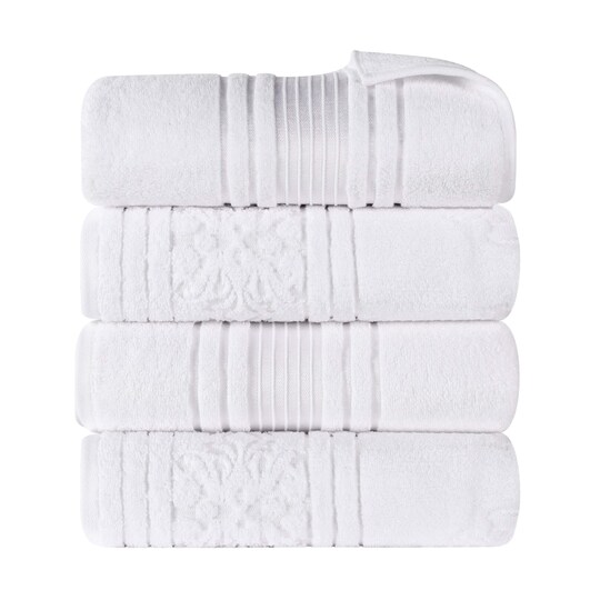 Set of 4 Zero Twist Cotton Floral Jacquard Bath Towel Set Ultra Set of 4 Zero Twist Cotton Floral Jacquard Bath Towel Set Ultra